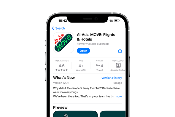 1. Download the AirAsia MOVE app from App Store (iOS), Play Store (Android) or AppGallery (Huawei).